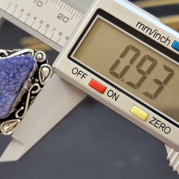 Blue Druzy Quartz Statement rings, Sterling Silver Ring, Size 7.25 - Picture 7 of 9